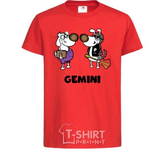 Kids T-shirt Gemini dog red фото