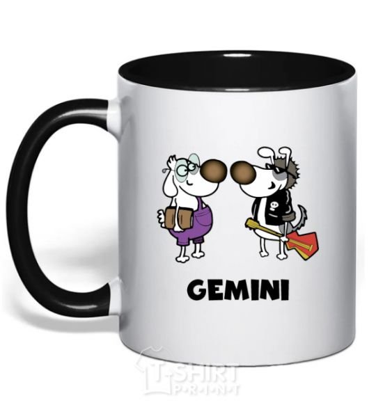 Mug with a colored handle Gemini dog black фото