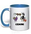 Mug with a colored handle Gemini dog royal-blue фото