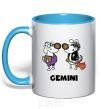 Mug with a colored handle Gemini dog sky-blue фото