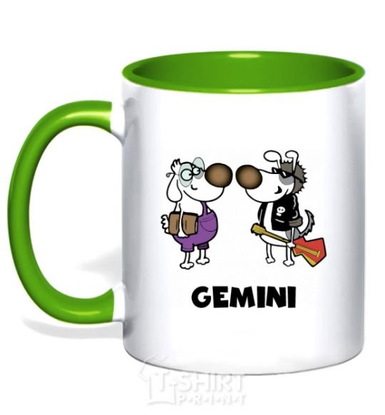 Mug with a colored handle Gemini dog kelly-green фото