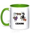 Mug with a colored handle Gemini dog kelly-green фото