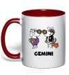 Mug with a colored handle Gemini dog red фото