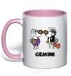 Mug with a colored handle Gemini dog light-pink фото