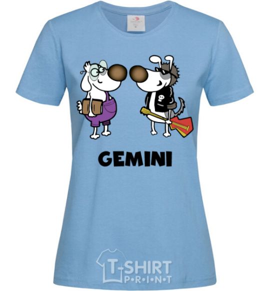 Women's T-shirt Gemini dog sky-blue фото