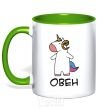 Mug with a colored handle Aries unicorn kelly-green фото