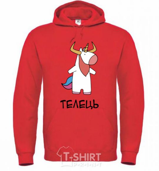 Men`s hoodie Taurus unicorn bright-red фото