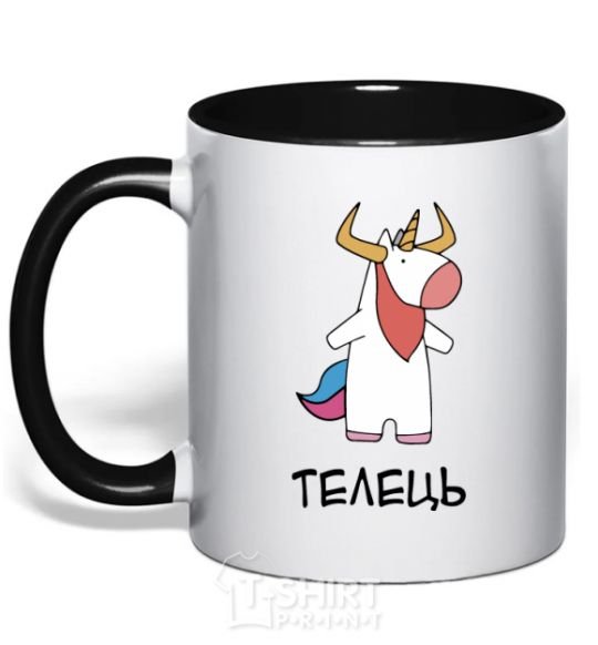 Mug with a colored handle Taurus unicorn black фото