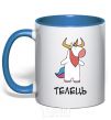 Mug with a colored handle Taurus unicorn royal-blue фото