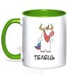 Mug with a colored handle Taurus unicorn kelly-green фото