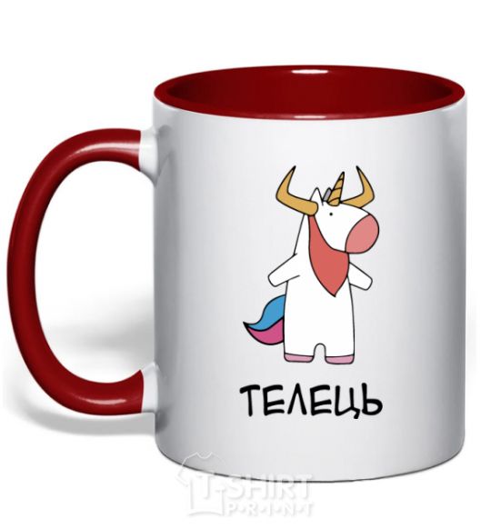 Mug with a colored handle Taurus unicorn red фото