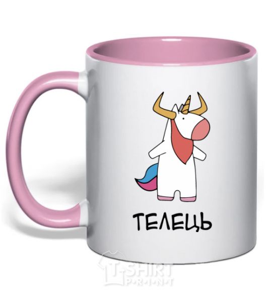 Mug with a colored handle Taurus unicorn light-pink фото