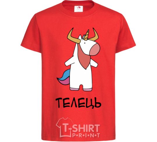 Kids T-shirt Taurus unicorn red фото