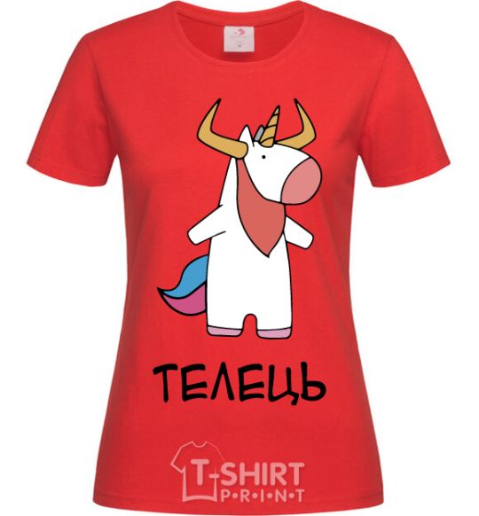 Women's T-shirt Taurus unicorn red фото