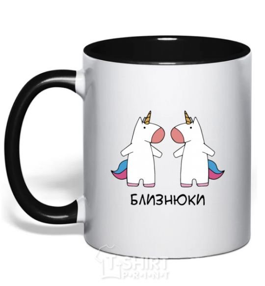 Mug with a colored handle Gemini unicorn black фото