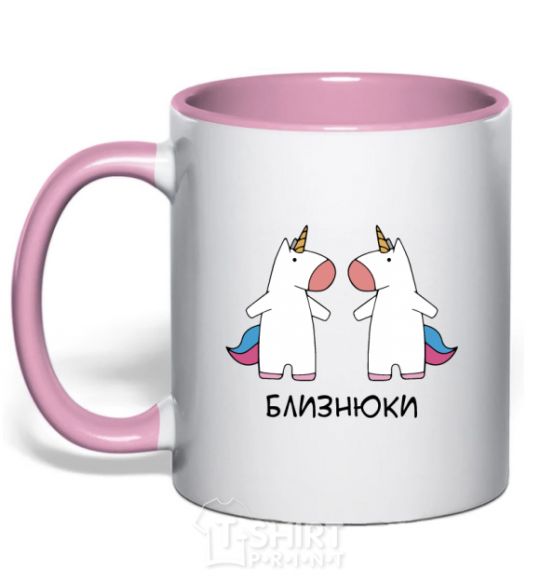 Mug with a colored handle Gemini unicorn light-pink фото