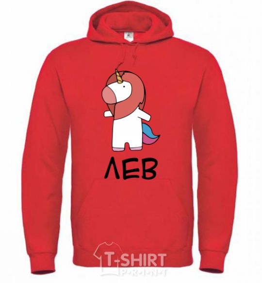 Men`s hoodie Лев єдиноріг bright-red фото