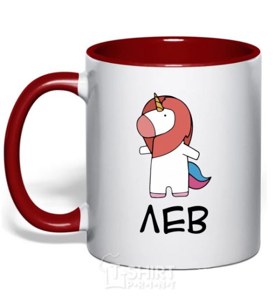 Mug with a colored handle Лев єдиноріг red фото