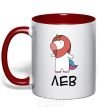 Mug with a colored handle Лев єдиноріг red фото