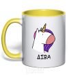 Mug with a colored handle Virgin unicorn yellow фото