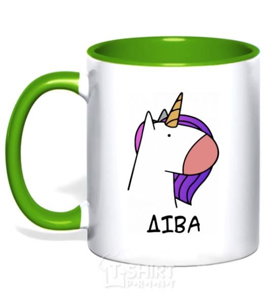 Mug with a colored handle Virgin unicorn kelly-green фото