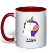 Mug with a colored handle Virgin unicorn red фото