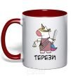 Mug with a colored handle Libra unicorn red фото