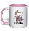 Mug with a colored handle Libra unicorn light-pink фото