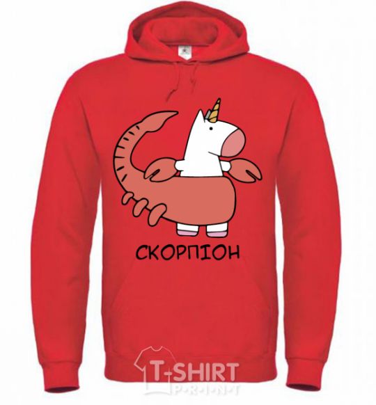 Men`s hoodie Scorpio unicorn bright-red фото