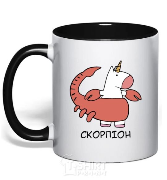 Mug with a colored handle Scorpio unicorn black фото