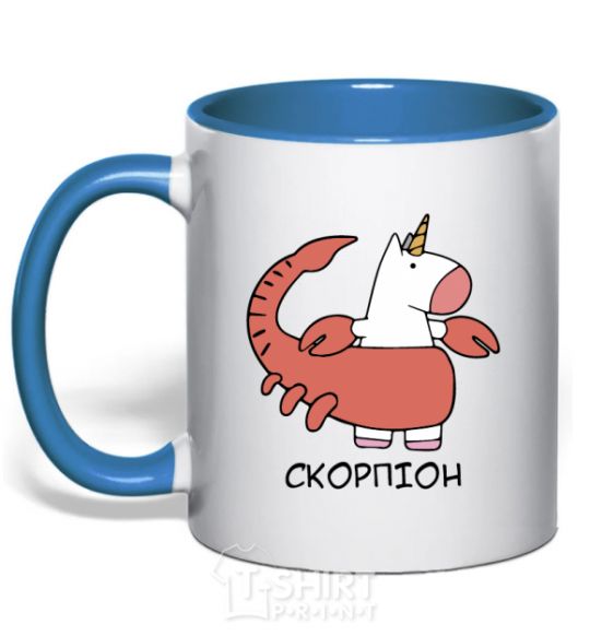 Mug with a colored handle Scorpio unicorn royal-blue фото