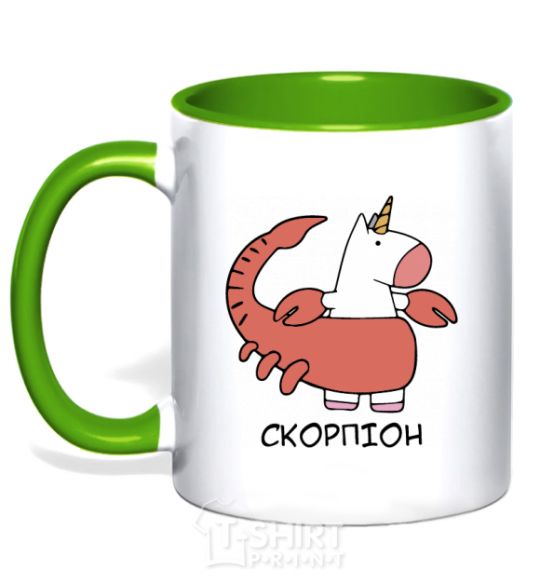 Mug with a colored handle Scorpio unicorn kelly-green фото