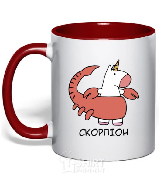 Mug with a colored handle Scorpio unicorn red фото