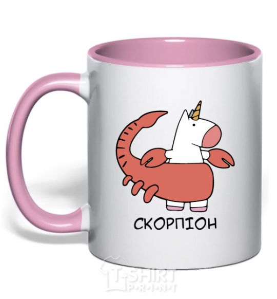 Mug with a colored handle Scorpio unicorn light-pink фото