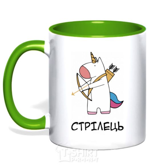 Mug with a colored handle Sagittarius unicorn kelly-green фото