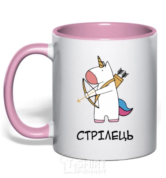 Mug with a colored handle Sagittarius unicorn light-pink фото