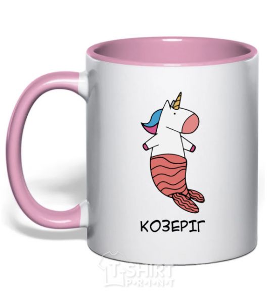 Mug with a colored handle Capricorn unicorn light-pink фото