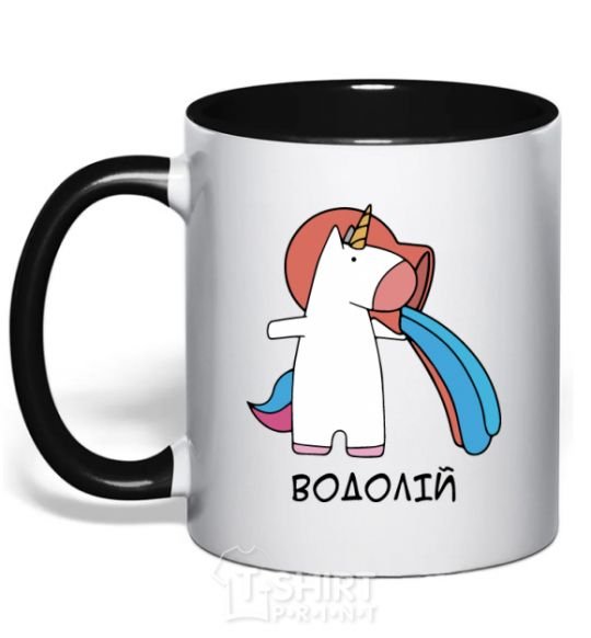 Mug with a colored handle Aquarius unicorn black фото
