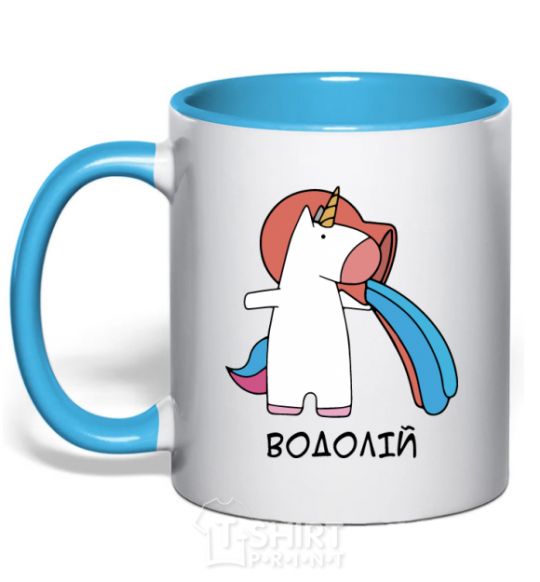 Mug with a colored handle Aquarius unicorn sky-blue фото