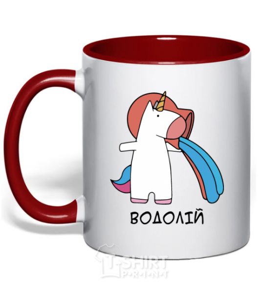 Mug with a colored handle Aquarius unicorn red фото