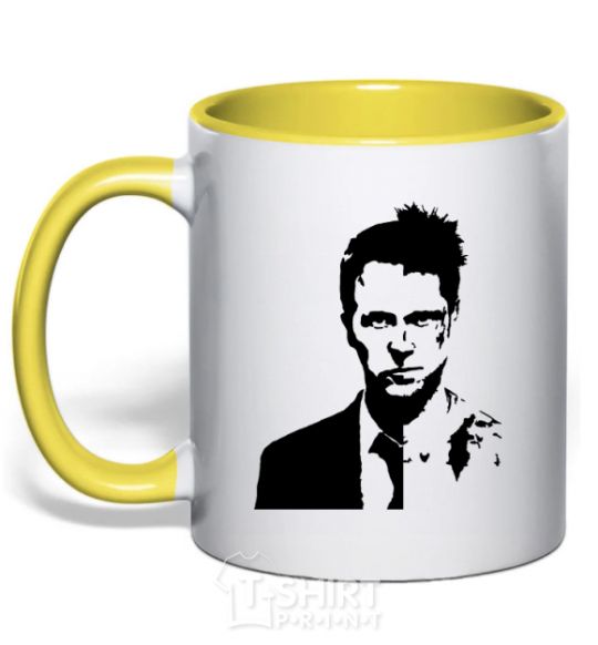 Mug with a colored handle Fight club black yellow фото