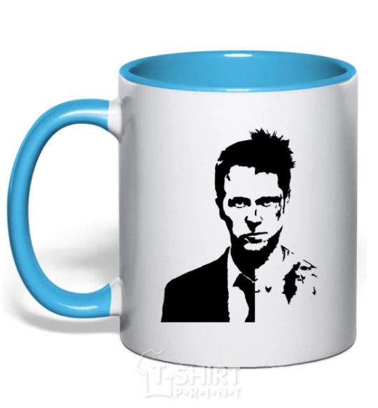 Mug with a colored handle Fight club black sky-blue фото