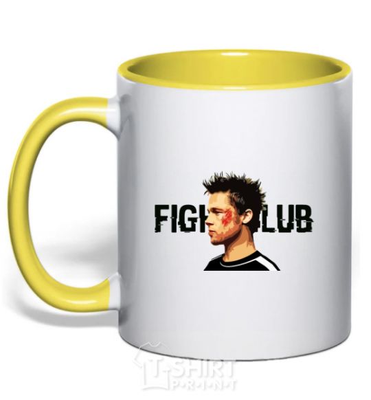 Mug with a colored handle Fight club Brad Pitt yellow фото