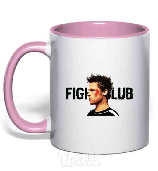 Mug with a colored handle Fight club Brad Pitt light-pink фото