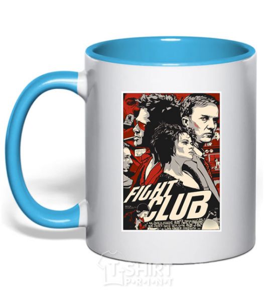 Mug with a colored handle Fight club poster sky-blue фото