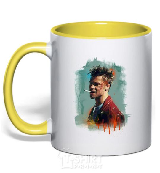 Mug with a colored handle Fight Club paint yellow фото