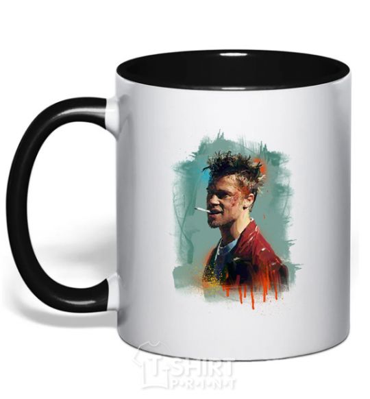 Mug with a colored handle Fight Club paint black фото