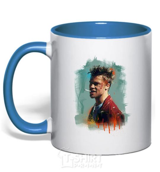 Mug with a colored handle Fight Club paint royal-blue фото