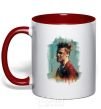 Mug with a colored handle Fight Club paint red фото