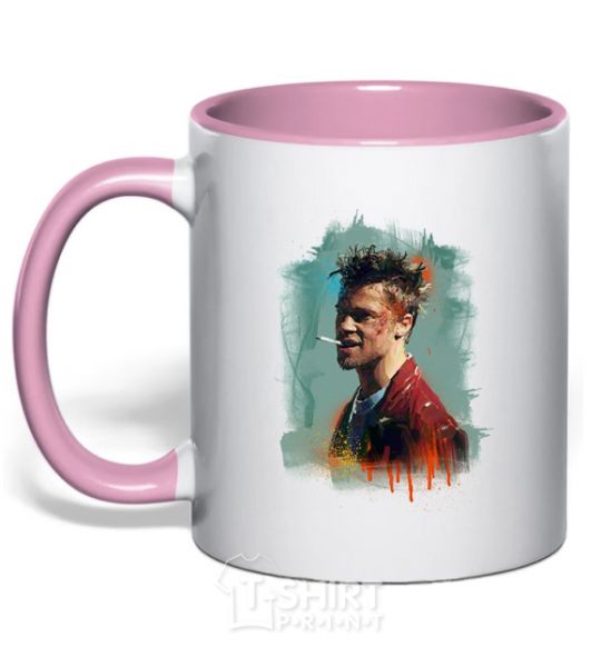 Mug with a colored handle Fight Club paint light-pink фото